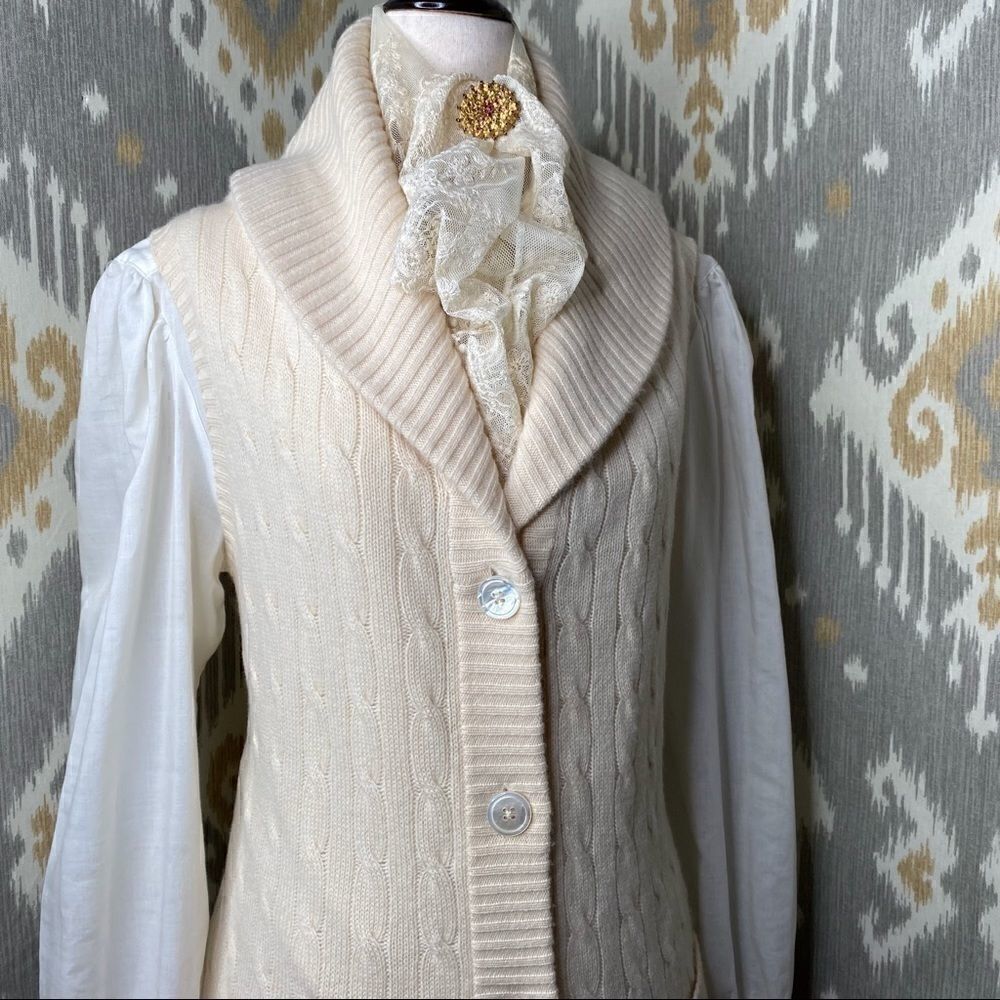 Ralph Lauren Ivory Cashmere Cable Shawl Collar Cardigan Vest